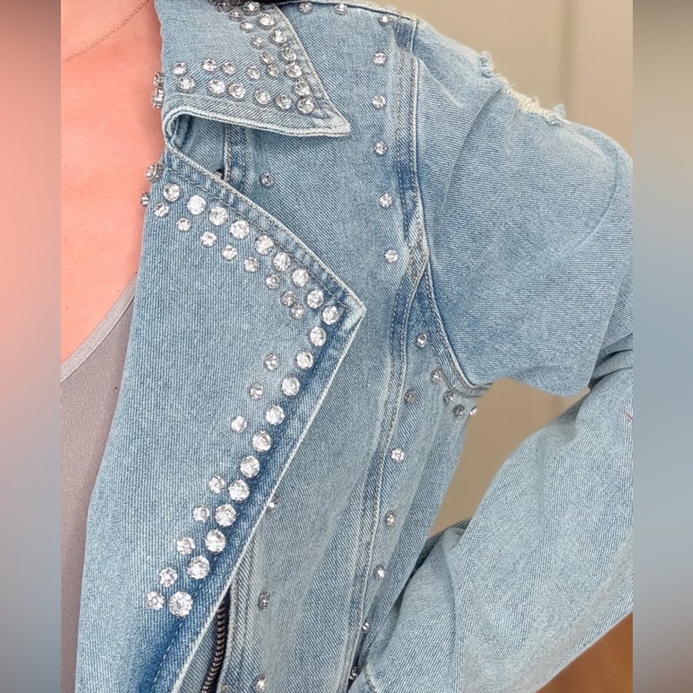 Davi & Dani Moto rhinestone denim jacket NWT - Picture 2 of 5